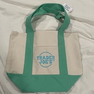 Trader Joe’s Mini Tote Mint Green with Blue Accents